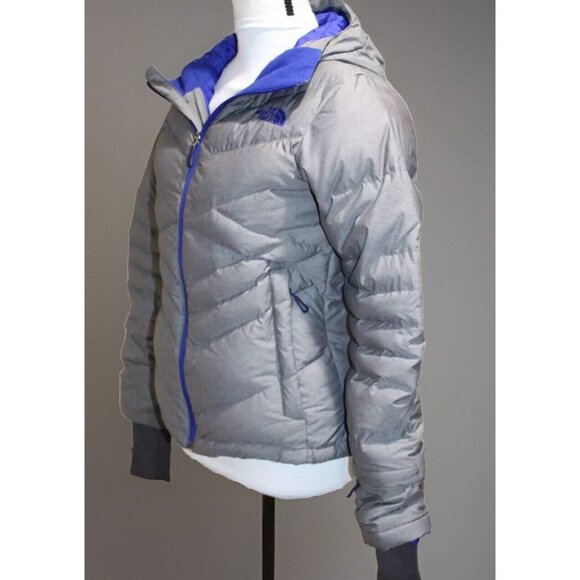 Womens THE NORTH FACE 550 DOWN HOODED QUILTED PUFFER GRAY PURPLE Coat Destiny XS - Picture 8 of 14